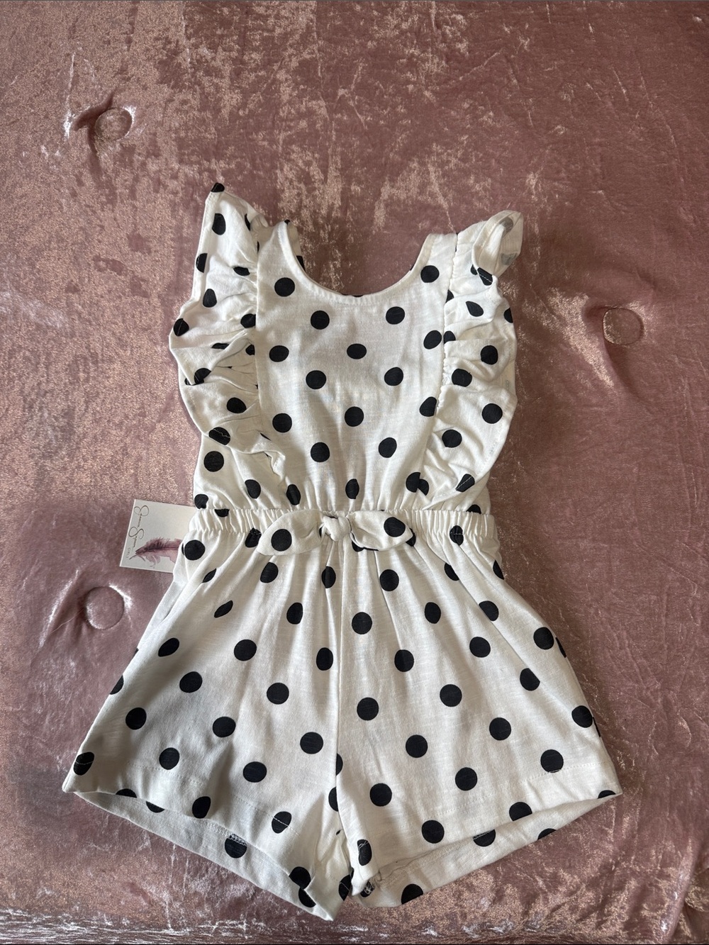Girls White Polka Dot Ruffle Romper - Classic Black Dots